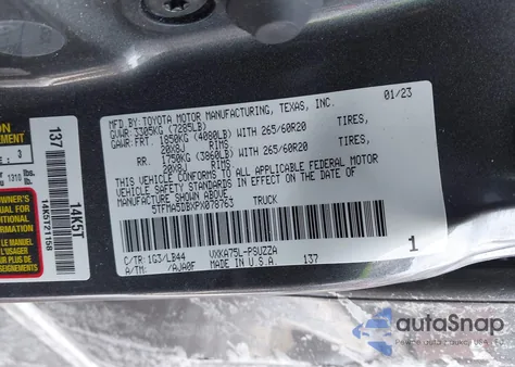 2023 Toyota Tundra 1794 Edition z USA, uszkodzony, nr VIN 5TFMA5DBXPX078763